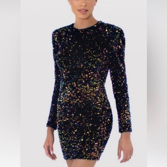HELSI Milena Elegant Black Sequin Long Sleeve Dress XS Designer Neiman Marcus - Picture 12 of 16